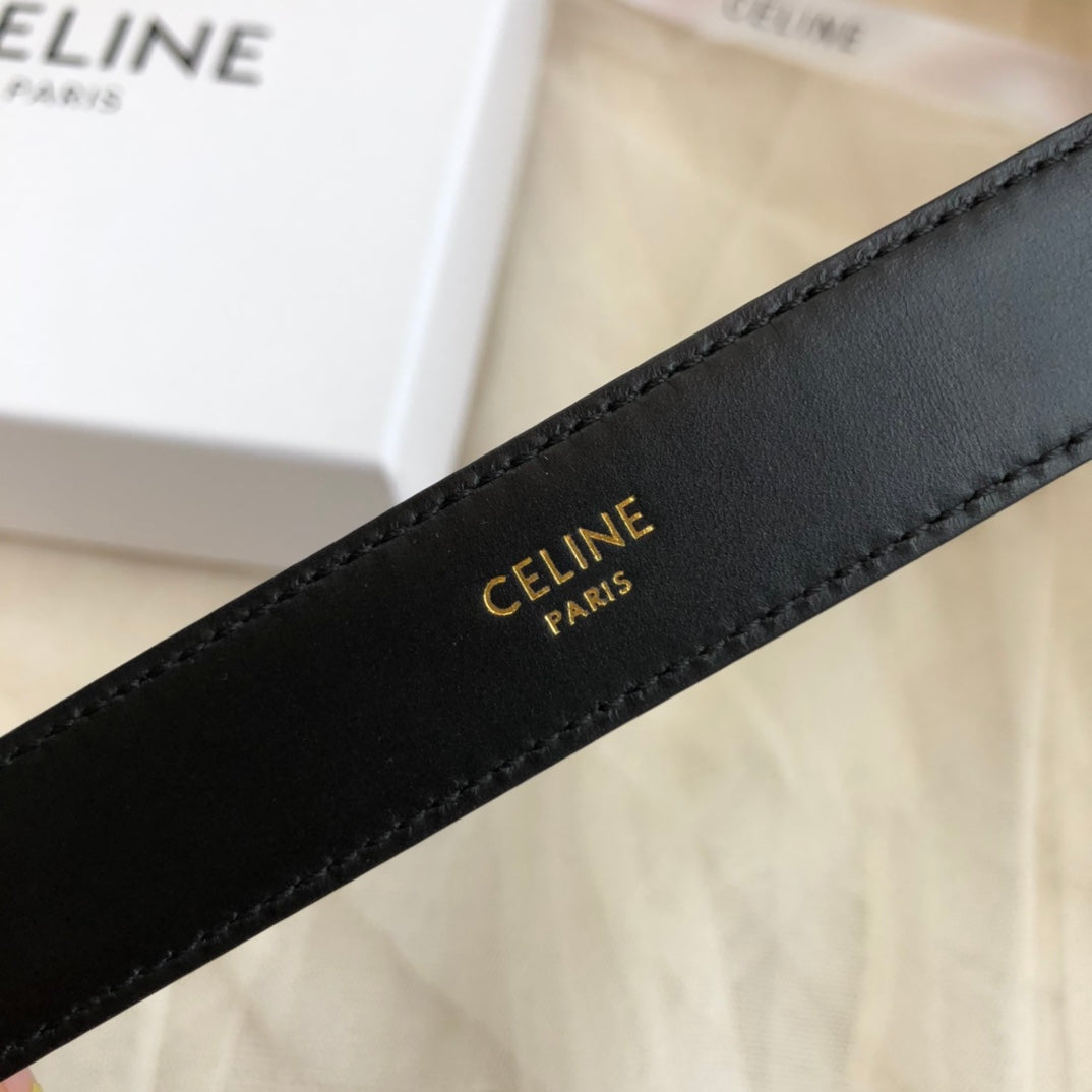 CELINE 25S BELT 25MM IN BLACK CALFSKIN GOLD HARDWARE 562438