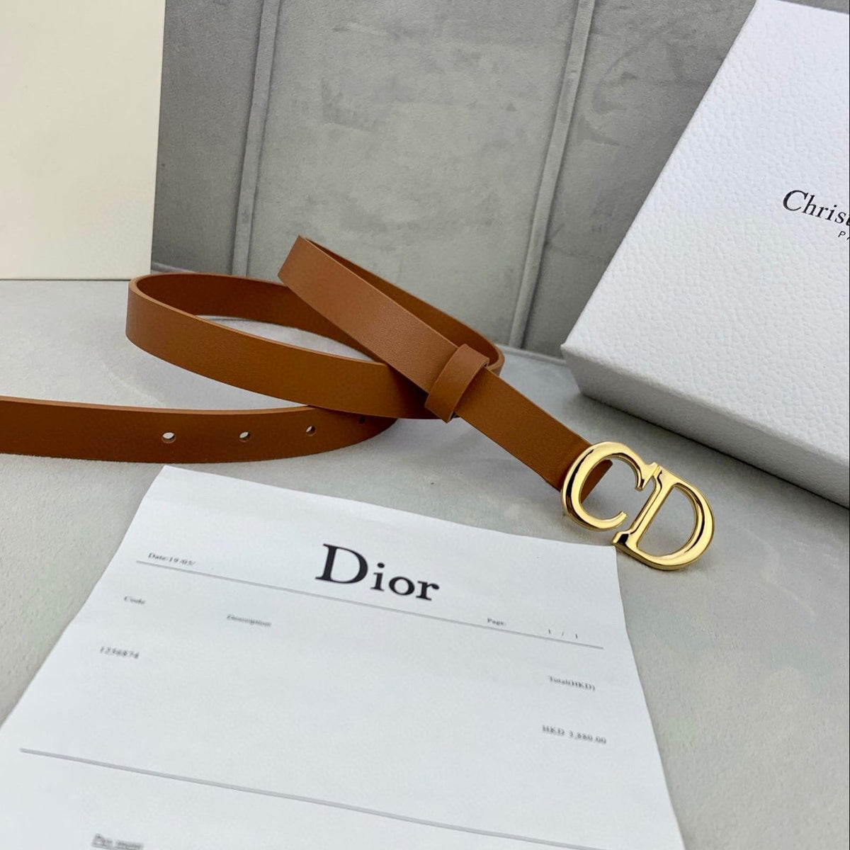 DIOR 25S BELT 20 MM IN BROWN CALFSKIN WITH GOLD HARDWARE 590779