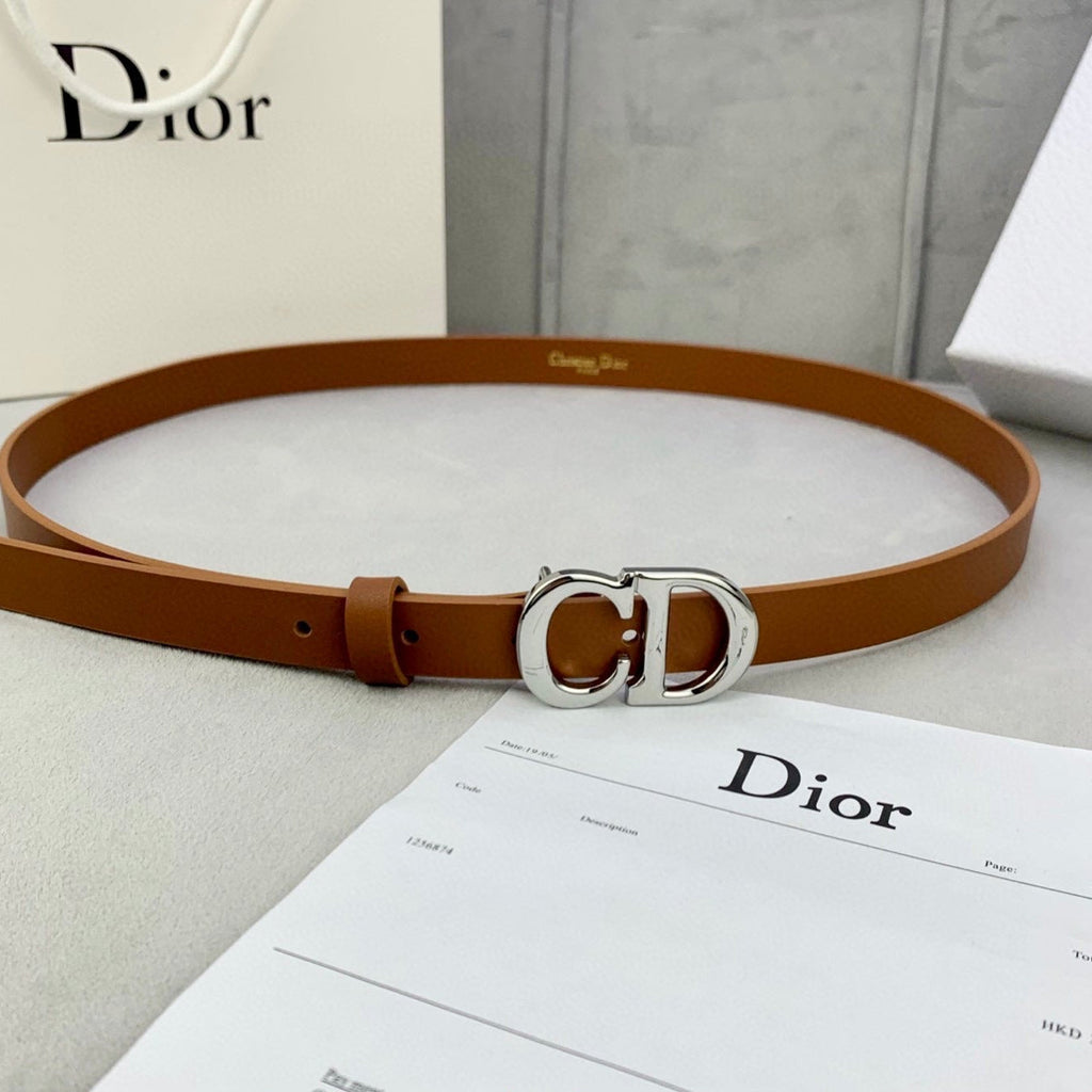 DIOR 25S BELT 20 MM IN BROWN CALFSKIN WITH SILVER HARDWARE 590779