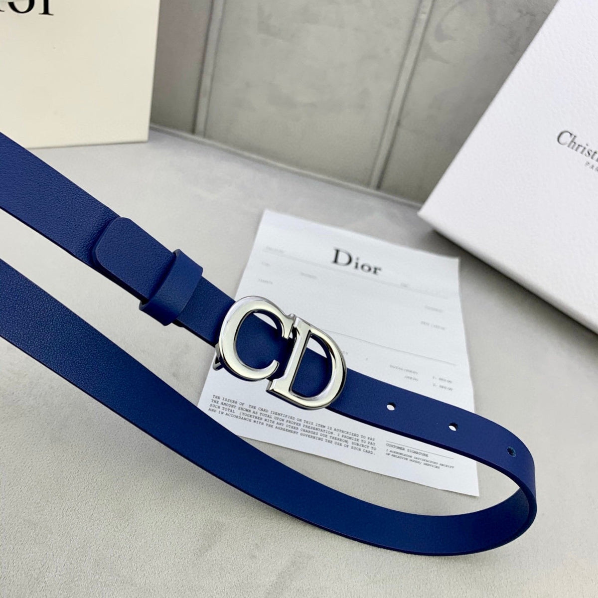 DIOR 25S BELT 20 MM IN NAVY BLUE CALFSKIN WITH SILVER HARDWARE 590778