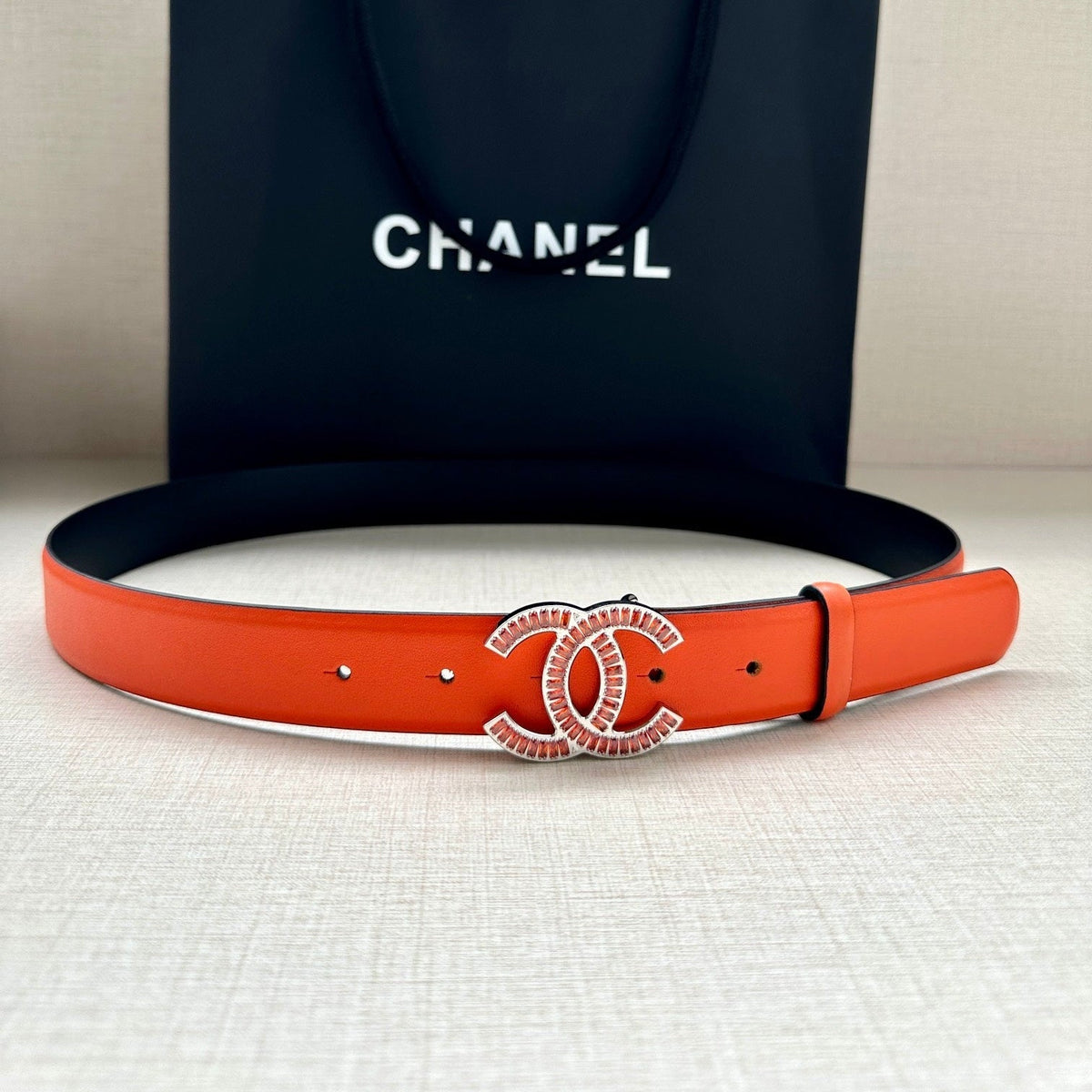 CHANEL 25S BELT 30 MM IN ORANGE CALFSKIN 616965