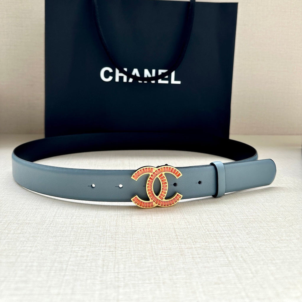 CHANEL 25S BELT 30 MM IN LIGHT STEEL BLUE CALFSKIN 616966