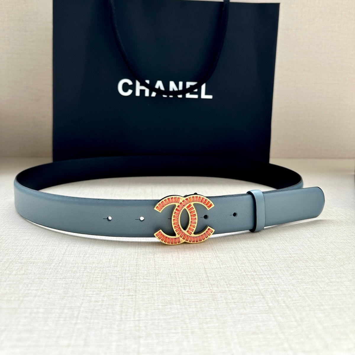CHANEL 25S BELT 30 MM IN LIGHT STEEL BLUE CALFSKIN 616966