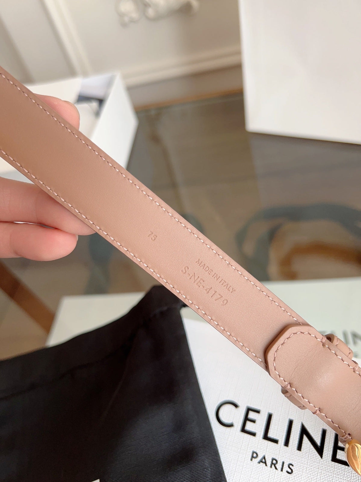 CELINE TRIOMPHE BELT 24MM IN BEAVER BROWN CALFSKIN WITH GOLD BUCKLE