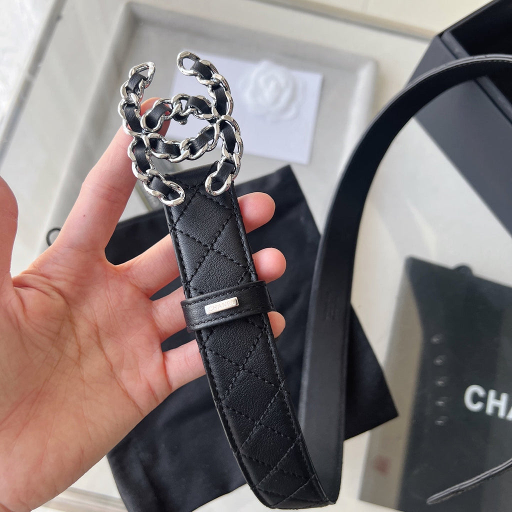 CHANEL 25S BELT 30 MM IN BLACK CALFSKIN 616606