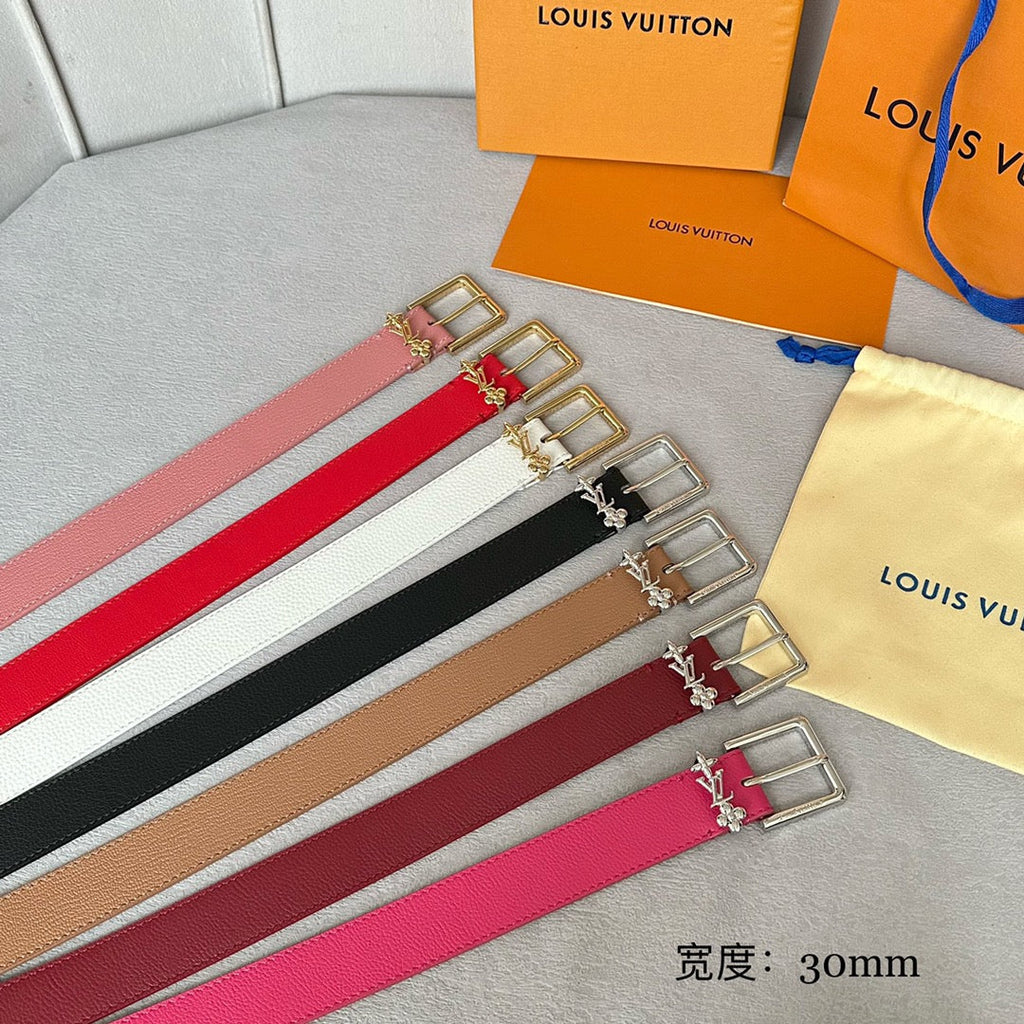 LOUIS VUITTON LV BLOOM 30MM BELT IN BLACK CALFSKIN SILVER HARDWARE