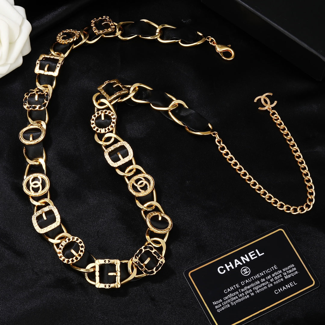 CHANEL 25S CHAIN BELT IN GOLD METALLIC AND BLACK CALFSKIN 614282