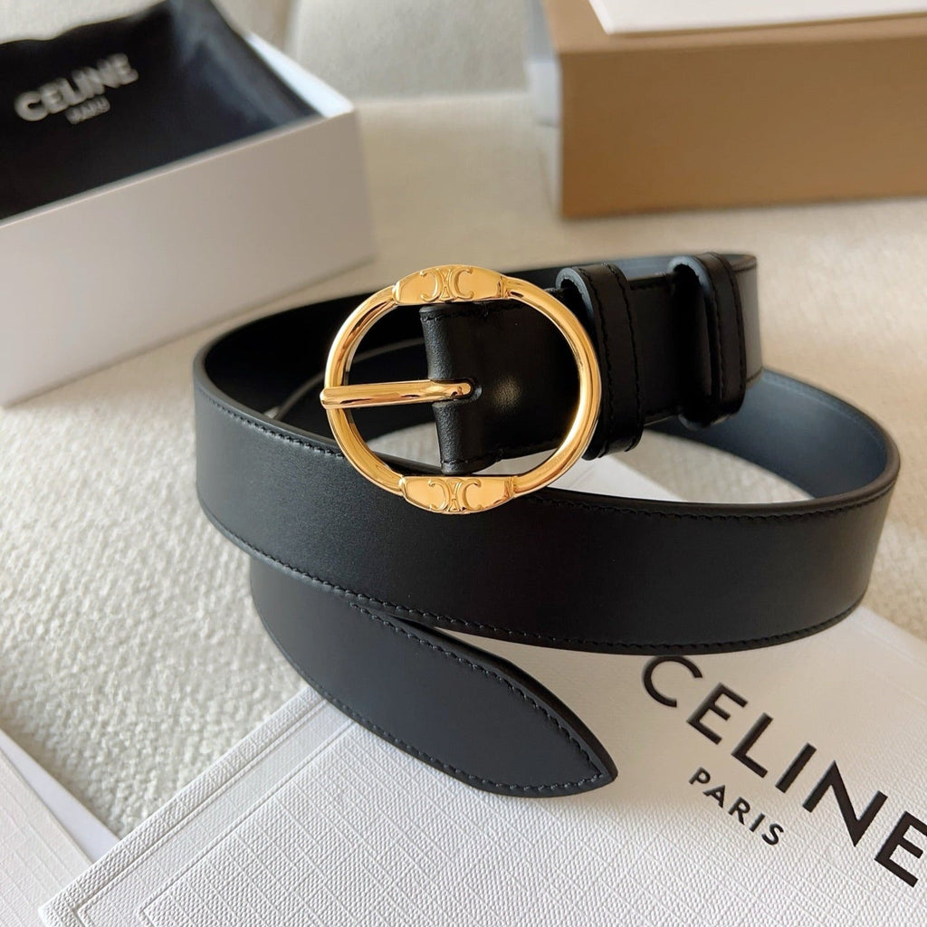 CELINE 25S SMALL 30MM WESTERN BELT IN BLACK CALFSKIN 566636