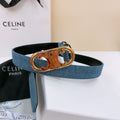 CELINE 25S BELT TRIOMPHE TAURILLON 25MM IN BLACK CALFSKIN AND DENIM 558347