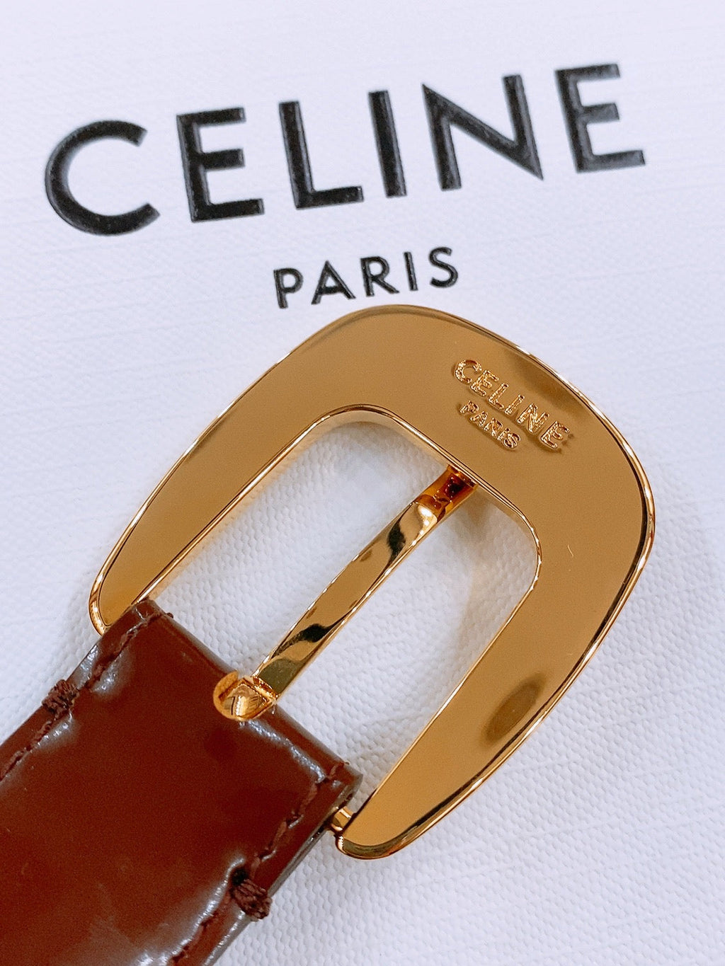 CELINE 25S BELT 25MM WITH ARC DE TRIOMPHE BUCKLE IN BURNT UMBER 571500
