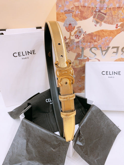 CELINE 25S TRIOMPHE BELT 25MM IN GOLD CALFSKIN GOLD HARDWARE 570966