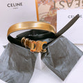 CELINE 25S TRIOMPHE BELT 25MM IN GOLD CALFSKIN GOLD HARDWARE 570966